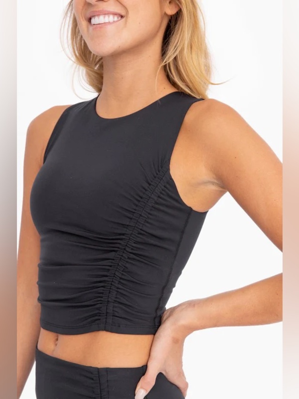 Mono B Black Ruched Tank Top